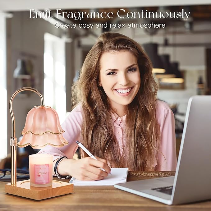 Mom Birthday Gifts for Women: Candle Warmer Lamp with Scented Candles Dimmable Pink Flower Wax Warmer with Timer Christmas Day Housewarming Gift