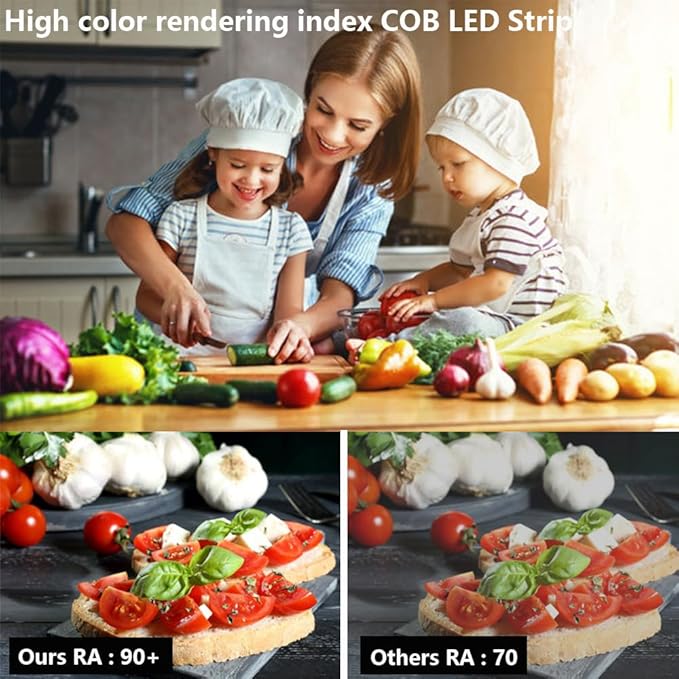 TOPAI 12V COB LED Strip Light 6000K Cool White Waterproof IP65 480LEDs/M Super Bright 4000Lm CRI>90 16.4ft/5M Self Adhesive Dotless Cuttable Flexible for Bedroom Cabinet DIY Lighting