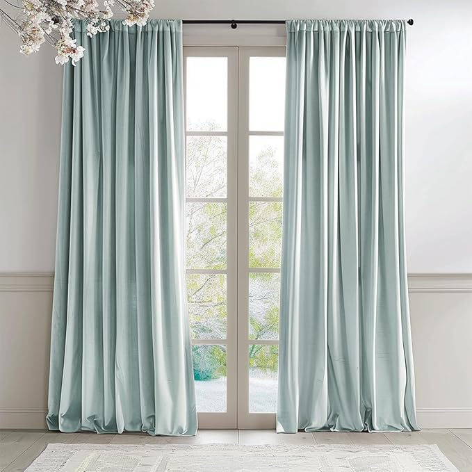 Lazzzy Velvet Blackout Curtains Thermal Insulated Room Window Drapes Super Soft Luxury Curtains for Living Room Bedroom Rod Pocket 2 Panels, Misty Blue, 52" W x 72" L