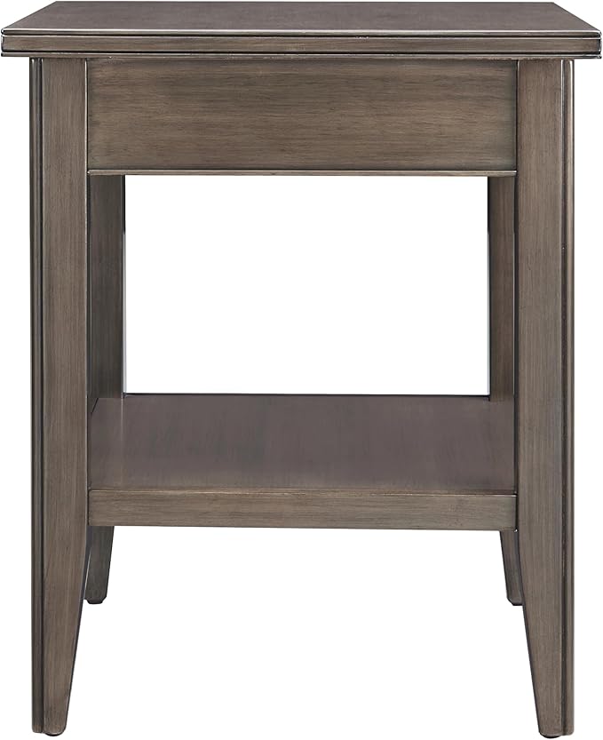 Laurent 20 in. Solid Wood End Table with Shelf and Drawer, Smoke Gray – Leick Home, 10507-GR