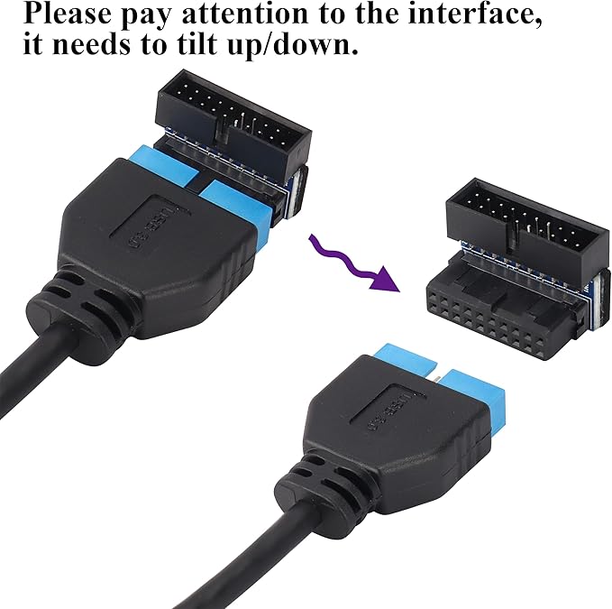 2 Pack Down Right Angle USB 3.0 19-pin Connector 90 Degree 19Pin/20Pin 3.0 USB Female to Male Extension Power Adapter Board for Desktop Motherboard Internal Header Adapter(Down/Black-20Pin)