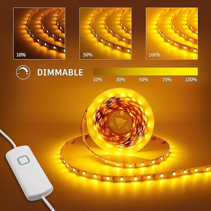 MY BEAUTY LIGHT Led Strip Lights 16.4ft Dimmable Yellow Led Light Strip Flexible Led Tape Lights 12v Under Cabinet Lighting Kits for Home Bedroom Kitchen Bar Party Decor