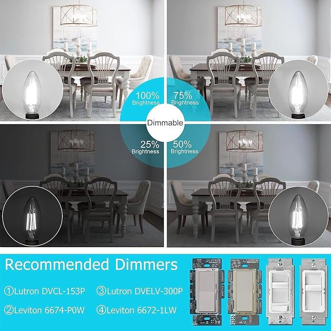 Cotanic Dimmable LED Candelabra Bulb with E12 Small Base, C35 Ceiling Fan Light Bulbs, 5000K, 4W, 60W Equivalent, 600LM, 12 Pack, Vintage Candle Lightbulb for Chandelier, Sconce, Porch Lights