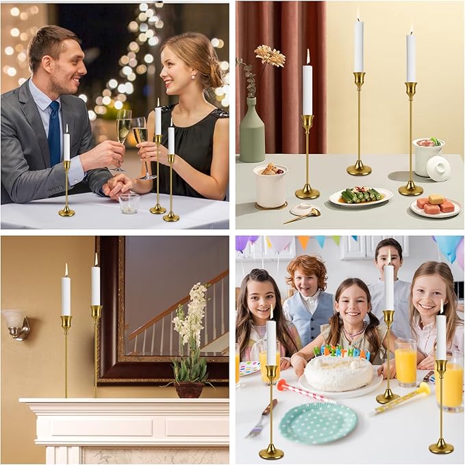 Brass Gold Candlestick Holders Set of 3, Metal Taper Candle Holders, Classic Decorative Candle Stick for Christmas, Wedding, Party, Dinner Tables,Home Décor