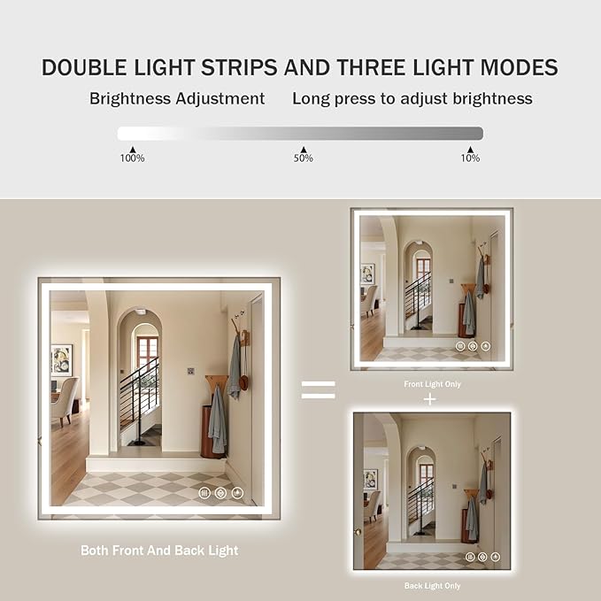 Koonmi Home Gym Mirror, 47"x47" Heavy Duty Large Seamless Tempered Glass Wall Mirrors with LED Lights for Gym, Workout, Yoga, Fitness, Dance Studio, Home, Exercise Room, Bathroom