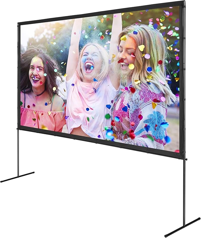 VEVOR Projector Screen with Stand, 120 inch 16:9 4K 1080 HD Outdoor Movie Screen with Stand, Wrinkle-Free Projection Screen with Bar Feet and Carry Bag, for Home Theater Cinema Backyard Movie Night