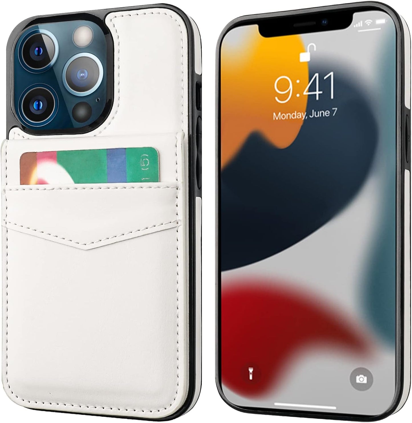 KIHUWEY Compatible with iPhone 13 Pro Case White - Wallet with Credit Card Holder, Premium Leather Magnetic Clasp