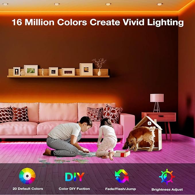 VOLIVO LED Strip Lights 50 FT,Color Changing Led Light Strips Kit with 44 Keys IR Remote Control, Lighting for Bedroom, Room, Home Decoration