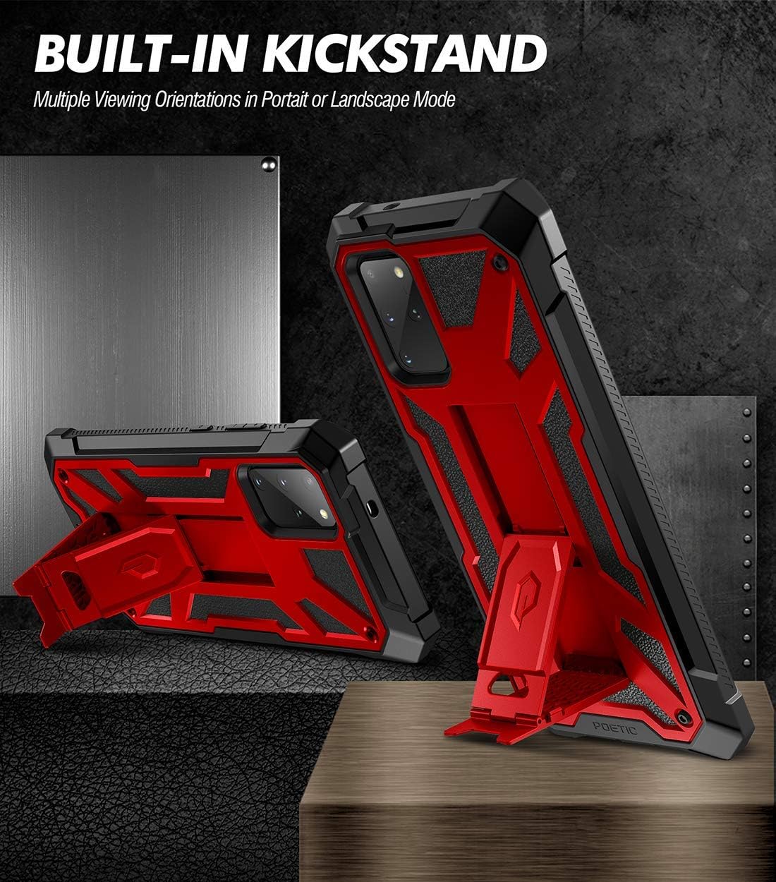 Poetic Spartan Series Case for Galaxy S20+ Plus - Full-Body Rugged Dual-Layer Shockproof Cover with Kickstand, Metallic