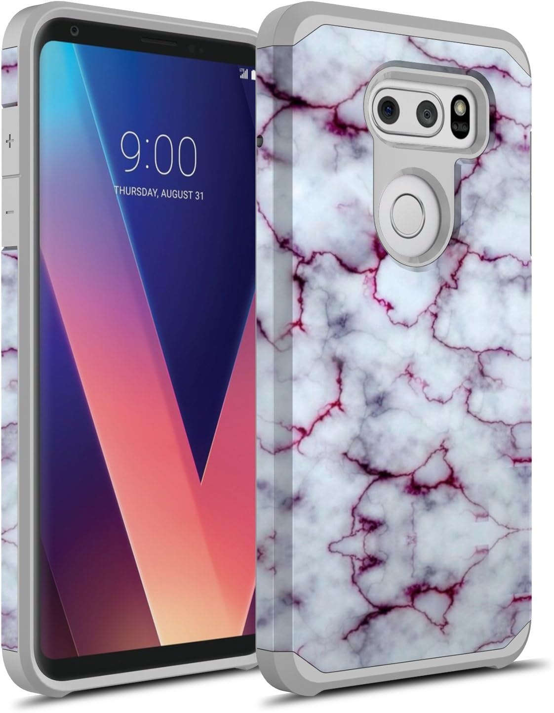 Rosebono Hybrid Dual Layer Shockproof Case for LG V30 / V30 Plus, Cute Colorful Silicone Skin (Marble Purple)