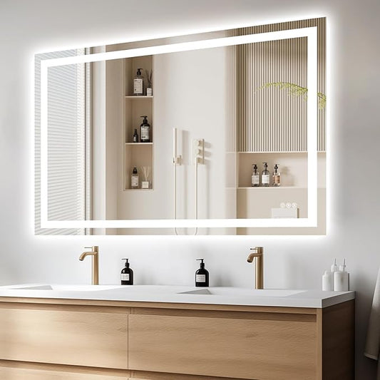60X40 LED Bathroom Mirror with Lights, Anti-Fog, Dimmable, Backlit + Front Lit, Smart Bathroom Vanity Mirror, Memory Function, Shatterproof, Tempered Glass (Horizontal/Vertical)