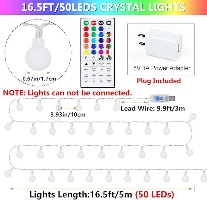 OMIKA 24 Colors Indoor String Lights with Remote, 16.5ft 50LED String Lights Bedroom USB Plug in, Color Changing Christmas Lights Hanging for Dorm Classroom Tapestry Party Garden Patio Wall Xmas Décor