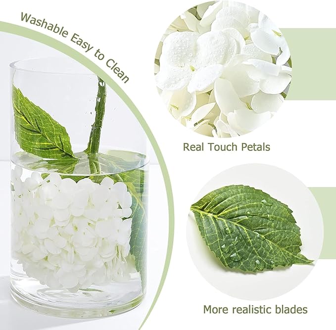 Waipfaru 21" Real Touch White Hydrangea Artificial Flowers with Long Stem & Leaves, Full Latex Faux Hydrangea Flowers for Home Decor Party Floral Arrangements Wedding Bouquets Centerpieces, 5Pcs