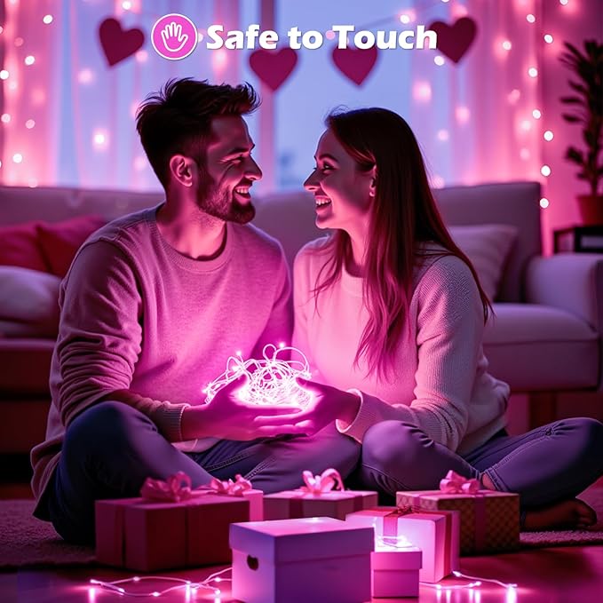 Minetom Fairy Lights Battery Operated, 5 Pack 7 FT 20 LED Fairy Lights with Timer, String Lights Battery Powered, Silver Wire Christmas Light for Bedroom Party Wedding Decorations, Pink