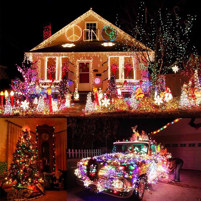 Brizled Christmas Lights Multicolor, 2 Pack 33ft 100 LED Christmas Tree Lights, 120V UL Certified Connectable Xmas String Light Indoor Outdoor Mini Light Set for Xmas Tree Party Garden Porch Decor