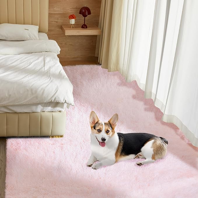 Ultra Soft Rug for Living Room, 5X8 Fluffy Shag Area Rug for Bedroom, Modern Shaggy Carpets Fuzzy Rug for Teens Dorm Nursery Home Decor Aesthetic, Upgrade Anti-Skid Durable, Pink