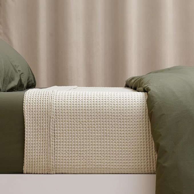 PHF 100% Cotton Waffle Weave Blanket King Size for Bed,Snag Proof Lightweight Breathable Moisture-Wicking Throw for Couch,Great for Layering in Cold Weather,Machine Washable,Home Decor Gift-Linen