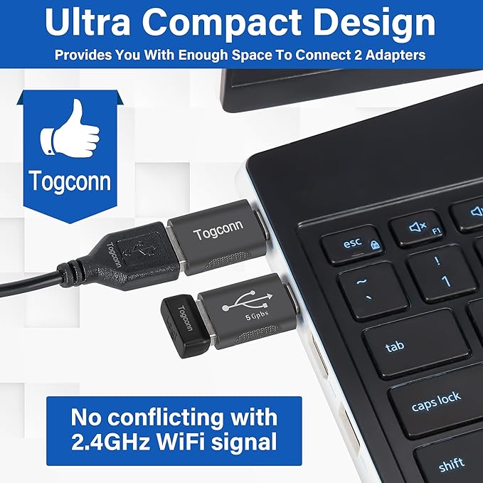 USB-C to USB A Adapter (2 Pack), [Slim Design, Side-by-Side Use] USB Type-C to A OTG Converter, USB C (Male) to USB A 3.0 (Female) Connector for MacBook Pro, iPhone 15, Galaxy S23, Zinc Alloy Shell