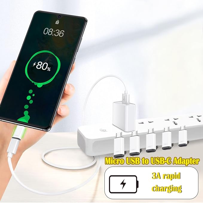 6 Pack Micro USB to USB-C Adapter, Type C Female to Micro USB Male Converter Connector, Supports Charging and Data Synchronization, Compatible with Samsung Galaxy S7/S7 Edge, Nexus 5/6
