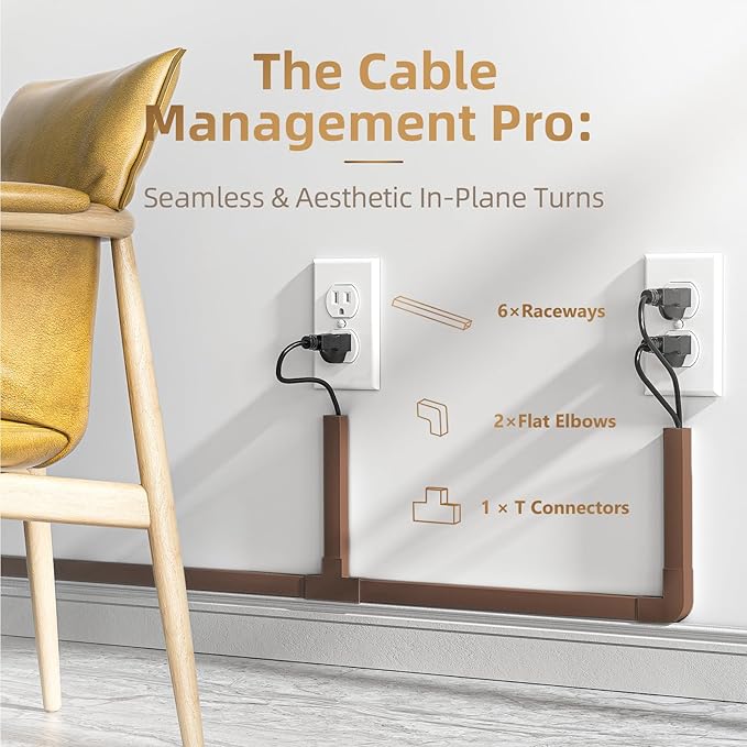 Delamu Cord Hider, 85in Cord Covers for Wires on Wall, One-Cord Cable Hider, Self-Adhesive Wire Hiders Wire Covers for TV Cords on Wall, Paintable Cable Cover Management Kit, W0.59 H0.4in, Brown