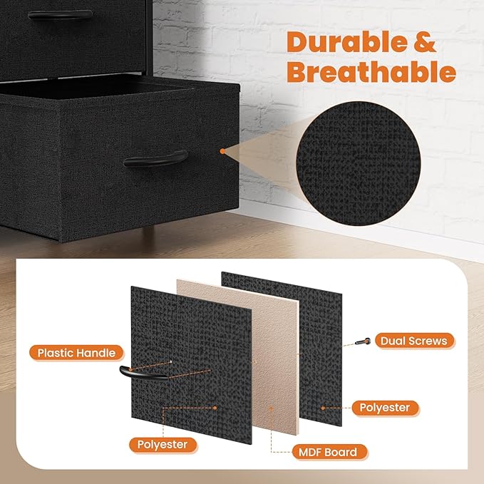 Sweetcrispy Dresser for Bedroom TV Stand Fabric Dresser with 7 Drawers, Dresser Chest of Drawers Organizer Wood Tabletop, Dresser for Closet, Living Room, Entryway, Black