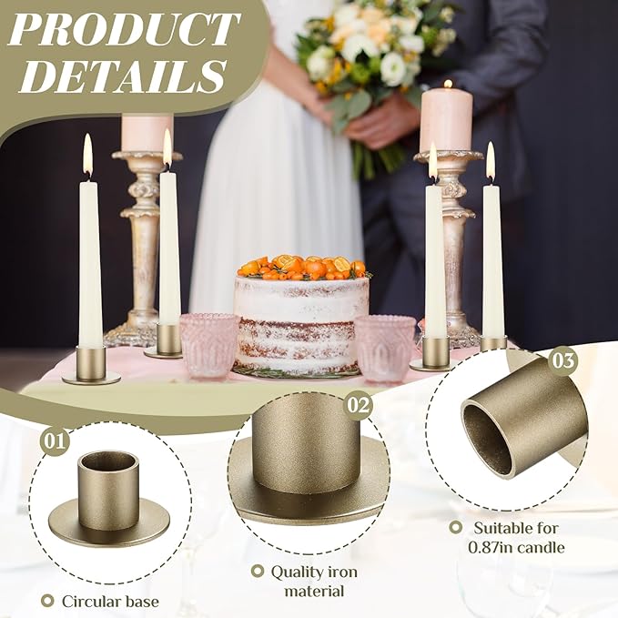 24 Pcs Bronze Taper Candle Holders Bulk for Pillar Candles Christmas Metal Short Candlestick Holder Bronze Centerpieces Decoration for Christmas Thanksgiving Anniversary Dinner Party