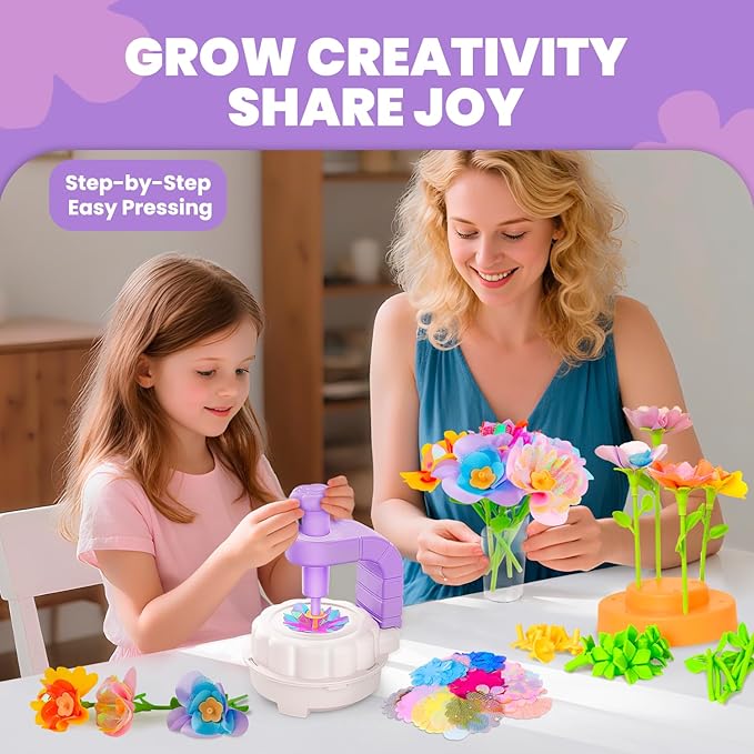 windpaint Toys for Girls 3 4 5 6 7 8 9 10 Years Old, DIY Craft Kits for Kids, Fabric Flower Bouquets for Girls Gifts, Educational Learning Detective Toys for Toddler Kids,Birthdays Gifts (Purple)