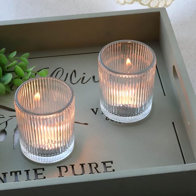 VOHO Clear Votive Candle Holders for Table Centerpiece, Glass Candle Holder Bulk Set of 12, Glass Votive Holder for Home Decor & Holiday Decor(2.1 x 2.6 Inch, Clear)