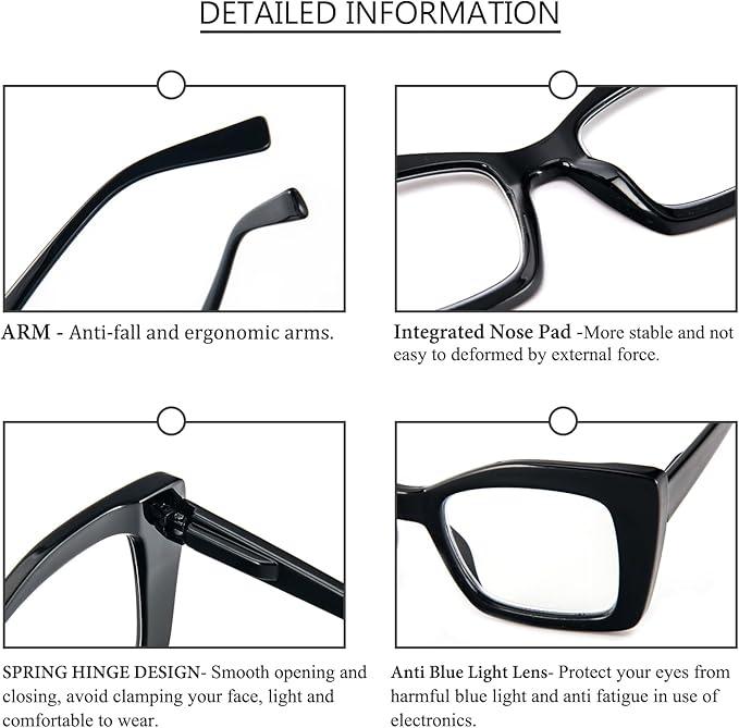 REAVEE Oversized Square Reading Glasses Oprah Style for Women, Blue Light Blocking Large Frame Computer Readers Spring Hinge