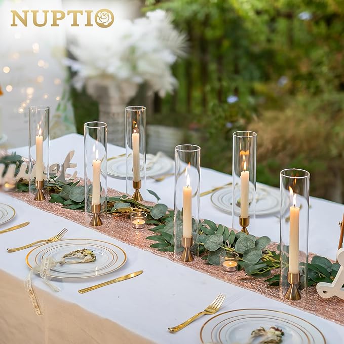 NUPTIO Hurricane Glass Candle Holder: 2.5 x 12 inches Open Ended Cylinder Chimney Replacement for Taper Candles - Bulk Clear Candlestick Holders Sleeve for Christmas Fireplace Decor