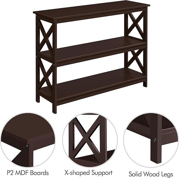 Yaheetech Console Table with 3 Storage Shelves, 3-Tier Entryway Table, Sofa Side Narrow Long Bookshelf for Hallway Living Room, Accent Furniture, Espresso