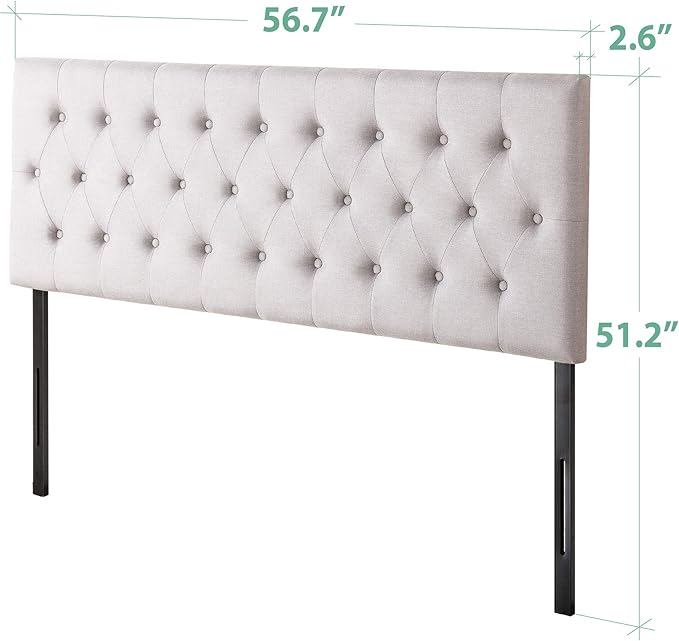 ZINUS Trina Upholstered Headboard, Button Tufted Upholstery, Adjustable Height, Easy Assembly, Light Grey, Full