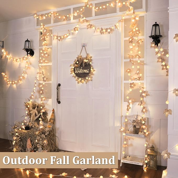 Thanksgiving Decorations-3 Pack 60LED Pumpkin Lights Fall Garland with 3D Pumpkin Enlarged Maples Leaf Battery Operated Pumpkin Thanksgiving Decor Autumn Fall Decor for Home Indoor Outdoor Holiday