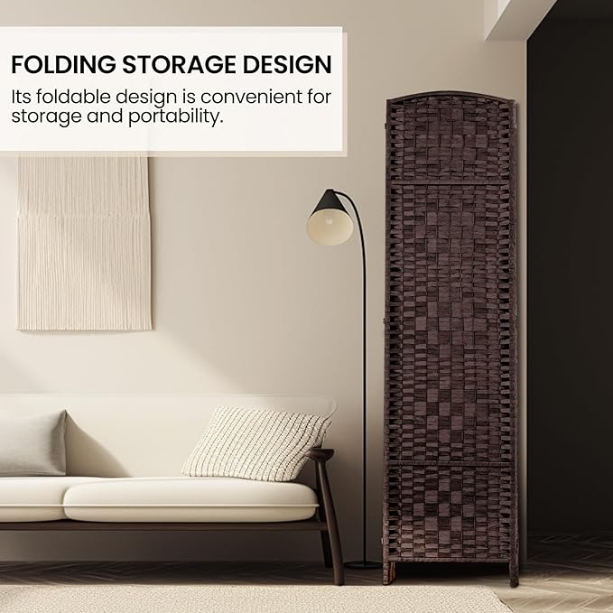 Rose Home Fashion Room Divider, 6 ft Tall Room Dividers and Folding Privacy Screens, 16in Privacy Screen 6 Panel Brown Space Temporary Wall Foldable Partition Separation