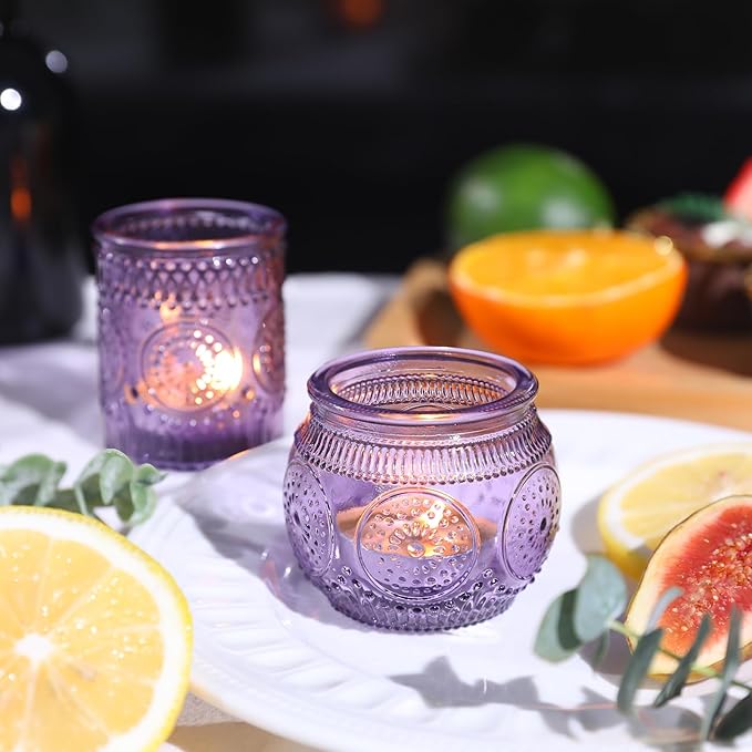 12pcs Assorted Purple Votive Candle Holders for Party Decorations, Lavender TeaLight Candle Holder for Bridal Shower, Baby Shower Decrations, Boho Tea Party Purple Decor, Purple Gifts for Women