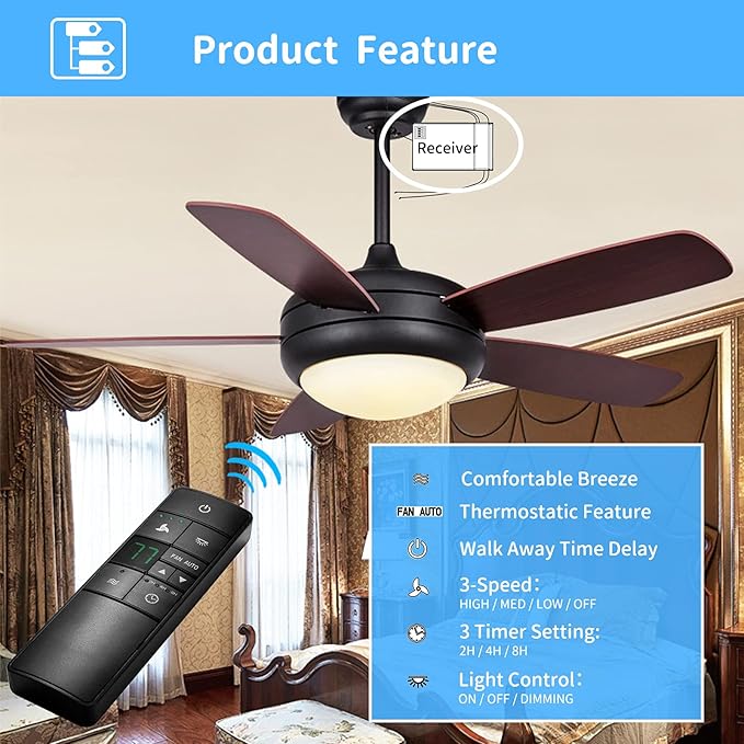 Universal Thermostatic Ceiling Fan Remote Control Kit with Holder for Hampton Bay Home Decorators Collection Hunter,Multiple Speed Control Timer Light Dimming,Replacement for HD3 2AAZPHD3 TR222A TX031