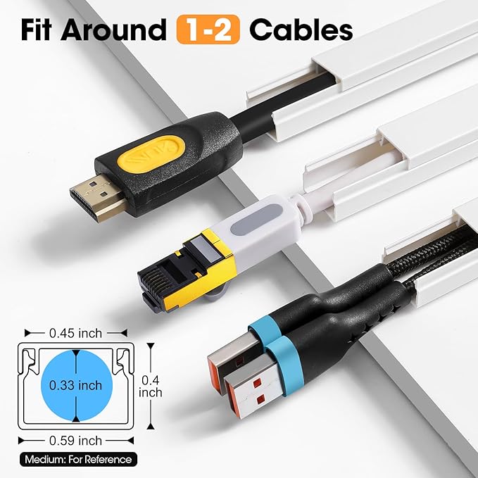 116in Cord Hider Kit, Cord Covers for Wires on Wall, Cord Hider for Wall Mount tv, Paintable Cable Raceway, tv Cable Hider Wall kit, Wire Covers for Cords, W0.59in X H0.4in, White