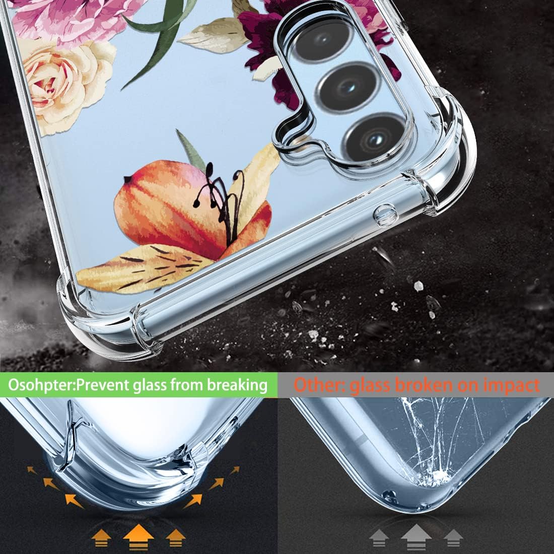 Osophter Flower Floral Phone Cover for Samsung Galaxy A54 5G, with Screen Protector and Shock-Absorption Flexible TPU