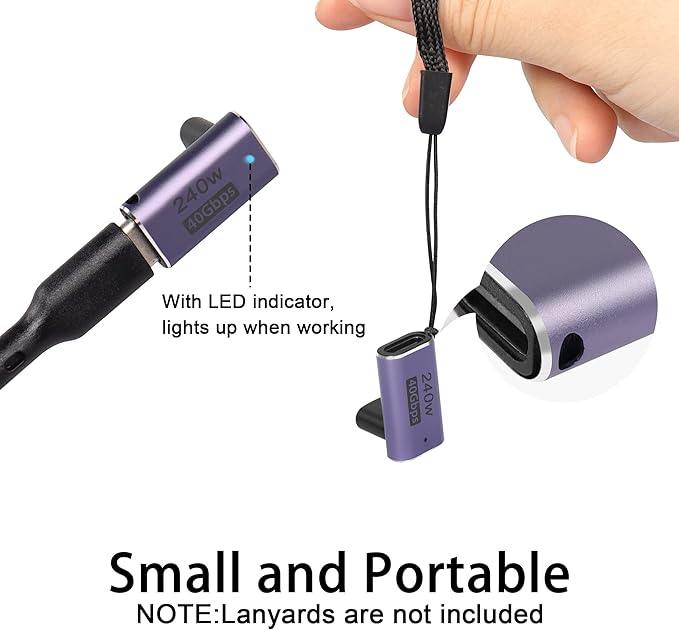 QIANRENON USB4.0 C Female 90 Degree Angle Adapter Coupler 240W 40Gbps Type C 4.0 Female to Female Right Angle Connector Extender, LED Indicator 8K Audio/Video Transmission, 2Pcs(Front Bend F/F)