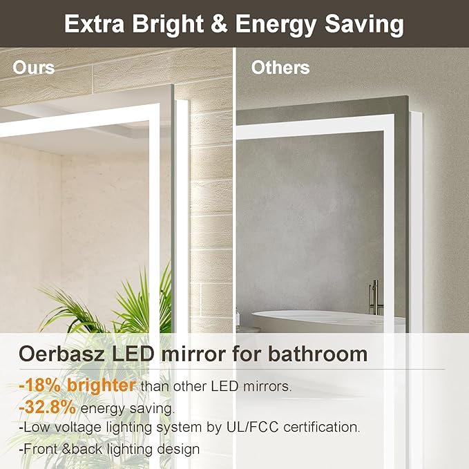 30x36 LED Bathroom Mirror with Lights, Brighter Backlit + Front Lit, Tempered Glass, Dimmable, Multiple Light Modes, Anti-Fog Lighted Bathroom Vanity Mirror for Wall, Memory Function