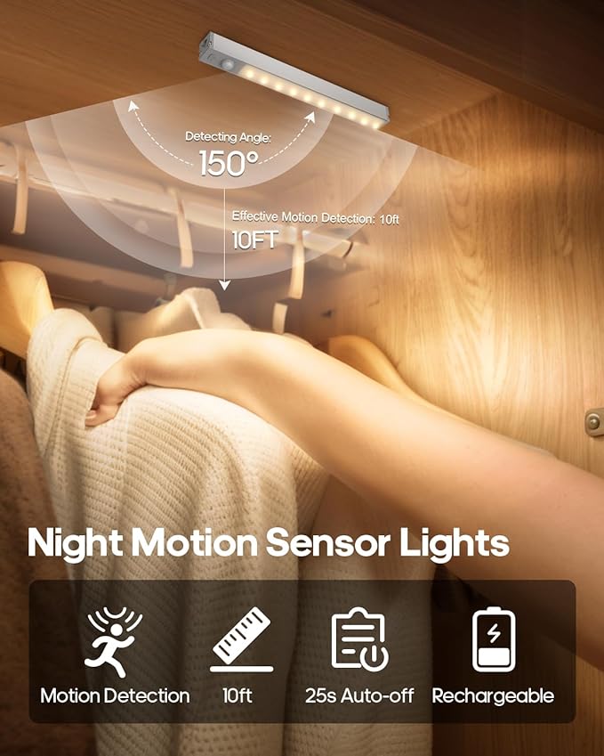 6 Pack Led Under Cabinet Lights Wireless with Charging Station, 7’’ Rechargeable Motion Sensor Light Indoor, Dimmable Closet Lights for Cabinets, Bookshelf, Stair, Hallway Warm White