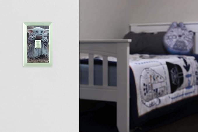 STAR WARS The Child Wall Switch, Battery Operated, Night Light, Wireless, Baby Yoda, Mandalorian, ON/Off, LED Light Switch, Perfect for Bedrooms, Bathrooms, Nursery, Game Room and More, 53291