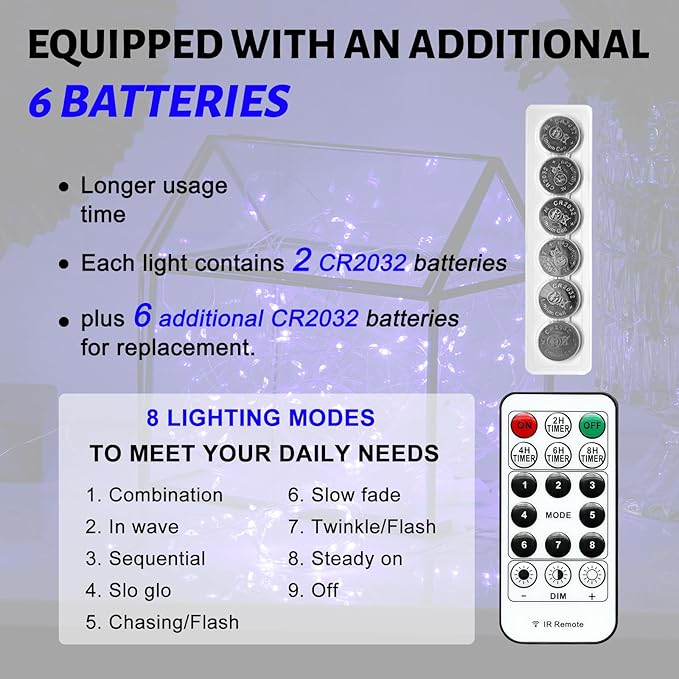 6PCS Fairy Lights Battery Powered with Remote, 7ft 20LEDs Blue Twinkle Mini Lights with Timer, Waterproof Small Silver Wire Firefly Starry for DIY Wedding Party Christmas