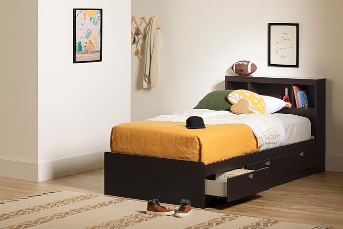 South Shore Spark Bookcase Headboard with Storage, Twin 39-inch, Chocolate