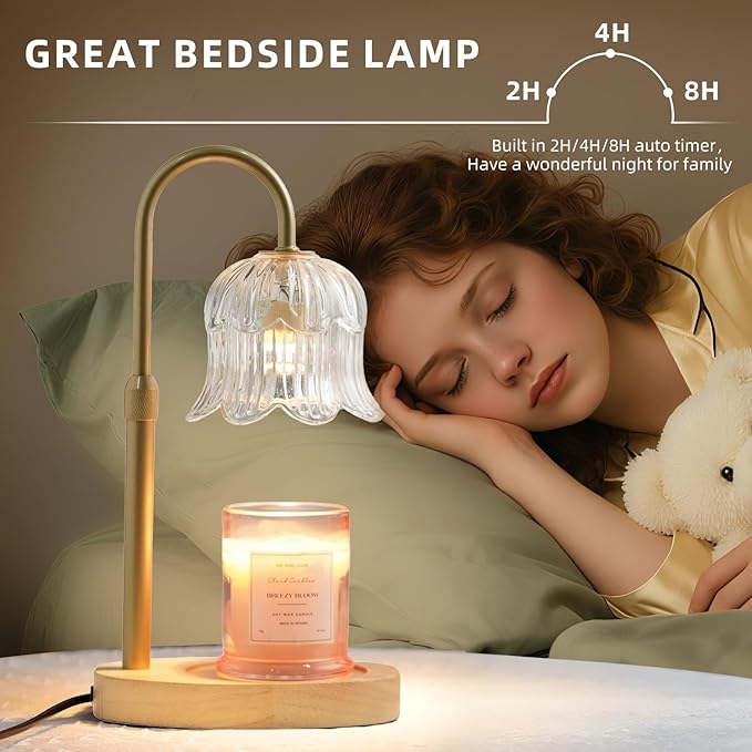 Candle Warmer Lamp with Timer: Adjustable Dimmable Height Adjustable Warming - Flower Vintage Shape Wax Lamp Jar Candles No Flame Modern Home Decor Table Lights - New Home Room Decor