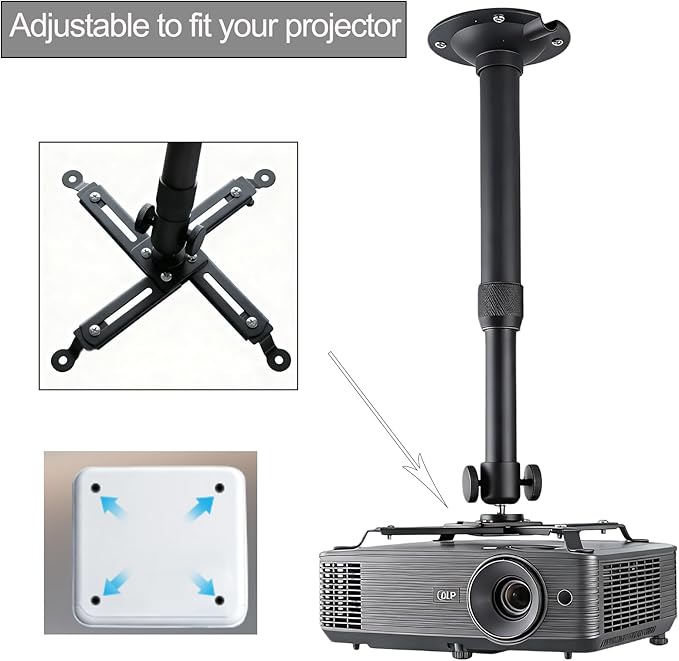 Projector Ceiling Mount with New Gimbal, Adjustable Length Projector Mount, ¼-Inch Screw, Compatible with Most Projectors, Ceiling/Wall Use with Adjustable Angle (Dark) (Black)