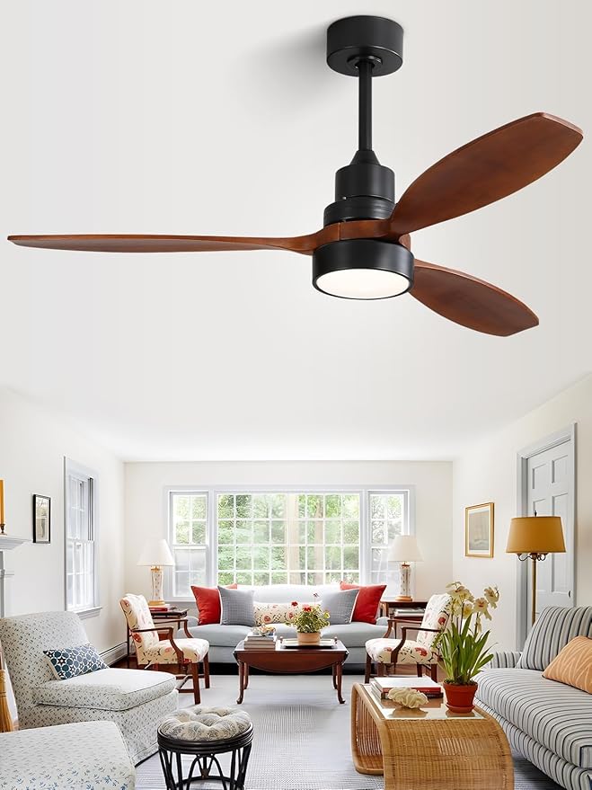 Sofucor Ceiling Fan with Lights, 52 Inch Mordern Wood Ceiling Fan with Remote for Indoor Farmhouse Bedroom Living Room Outdoor Patio Porch, Reversible DC Motor, Noiseless