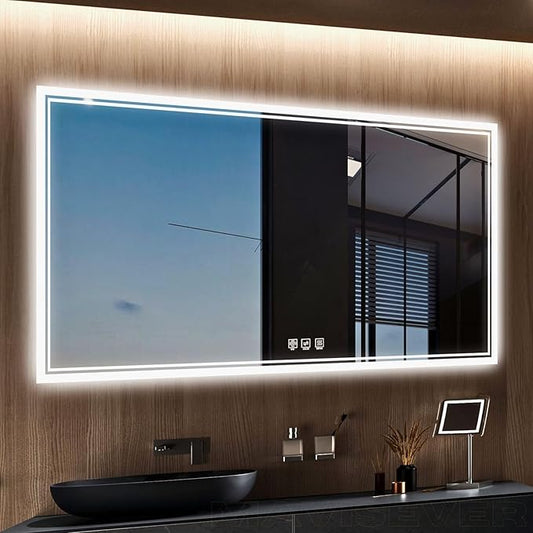 LED Bathroom Mirror 55"x 30", Backlit Bathroom Mirror with Lights,Stepless Dimmable,Anti-Fog, Shatter-Proof, Memory, 3 Colors Lighted Vanity Mirror (Horizontal/Vertical)