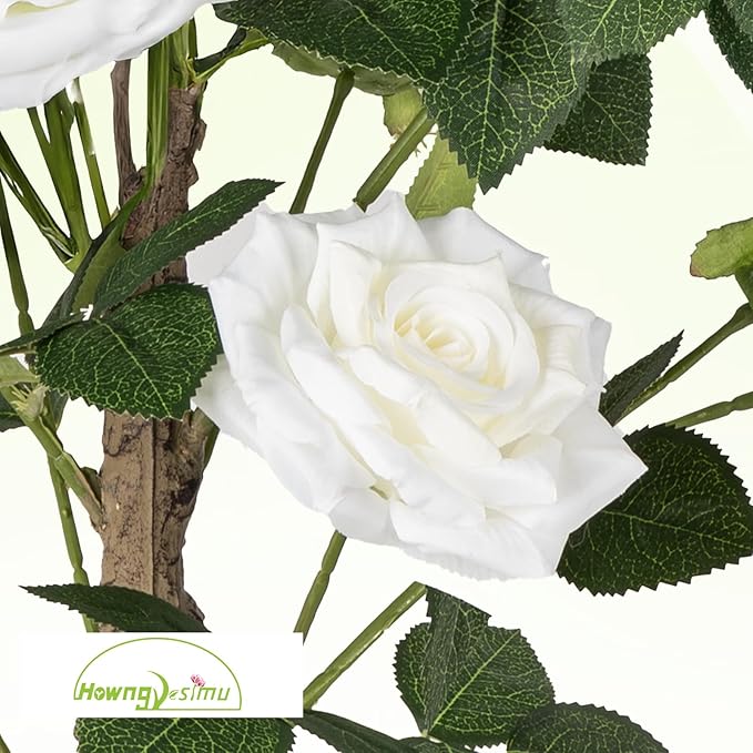 Artificial Rose Flower Trees 2 Pack- 24’’ Lifelike Plant in Pot with White Flowers Decorative Rose Trees for Home, Office, Wedding, and Event Decor, White