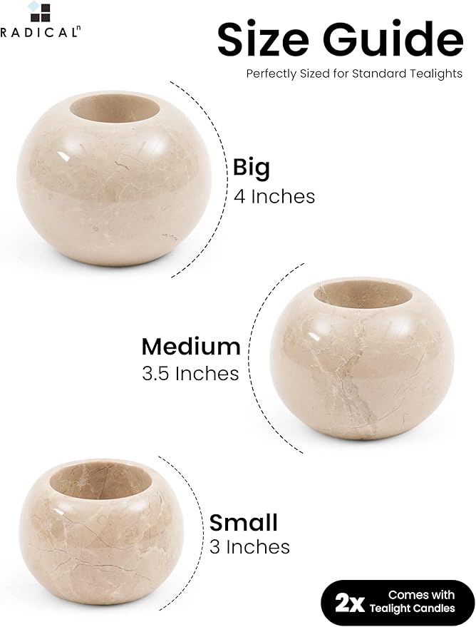 Radicaln Marble Tealight Candle Holder 4" Inches Verona Handmade Set of 3 Mini Votive Candle Holders for Wedding Table Setting, Ideal Bathroom, Bedroom & Kitchen Table Candle Accent